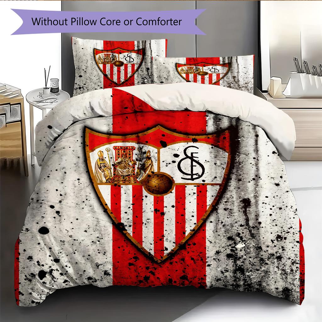 Sevilla FC Patrón Juego de Ropa de Cama Colcha Decoración del Hogar Regalo (1 funda nórdica + 2 fundas de almohada sin relleno.)