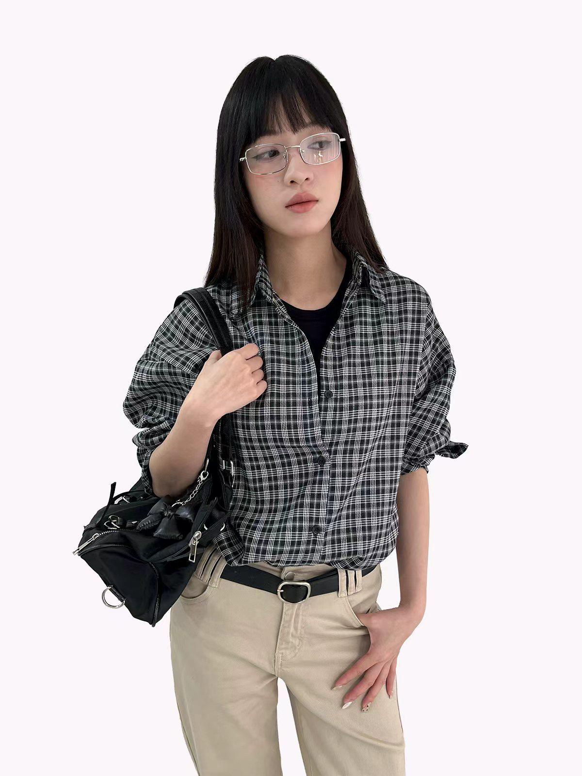

Yuyi 2026 Spring Plaid Shirt: Unisex Casual Long Sleeve Top (m3871) One Size