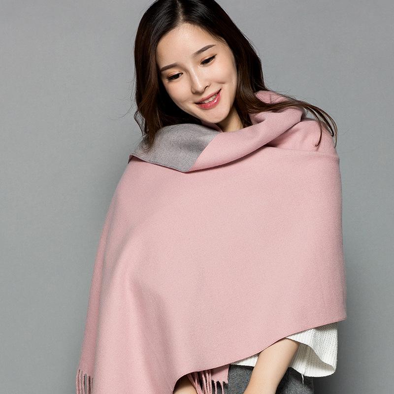 Dámská oboustranná kašmírová šála: Dvoubarevný, Králičí vlna, Teplý šál, Dvojúčelový, Univerzální, Korejský střapec, Zima