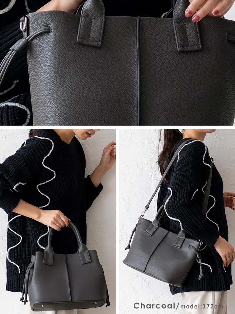 VITAFELICE Women's Side Tassel 2-Way Tote Bag Inb-10185p (Charcoal)