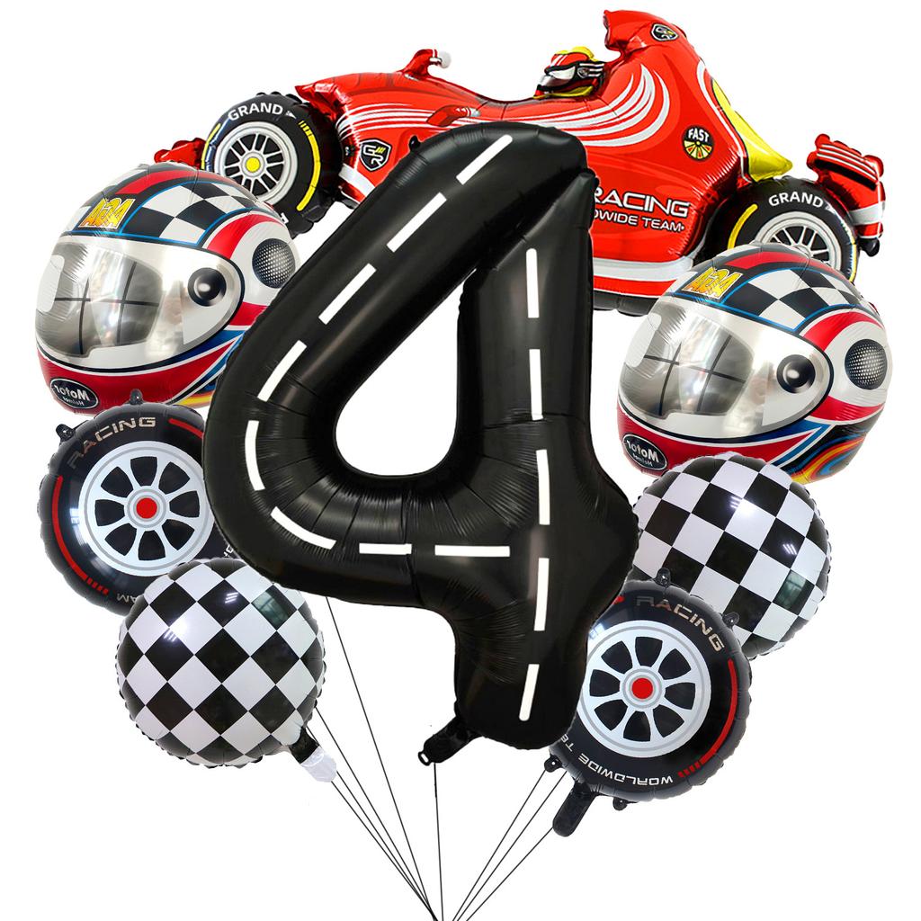 Racing Helmet Aluminum Film Balloon Set 40 Inch Black And White Digital Children'S Birthday Party Scene Decoration