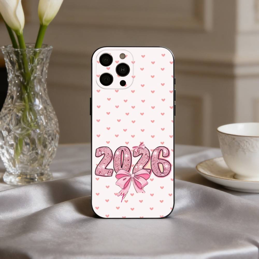 2026 New Year's Art Phone Case For iPhone 17,16,15,14,13,12,11 Plus,Pro Max,XS,Soft Silicone Black Cover