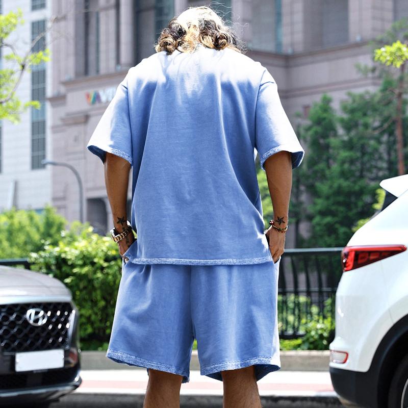 Set Estivo da Uomo Taglie Forti Tuta Sportiva Casual Larga T-shirt a Maniche Corte Pantaloncini Due Pezzi Abbigliamento da Uomo