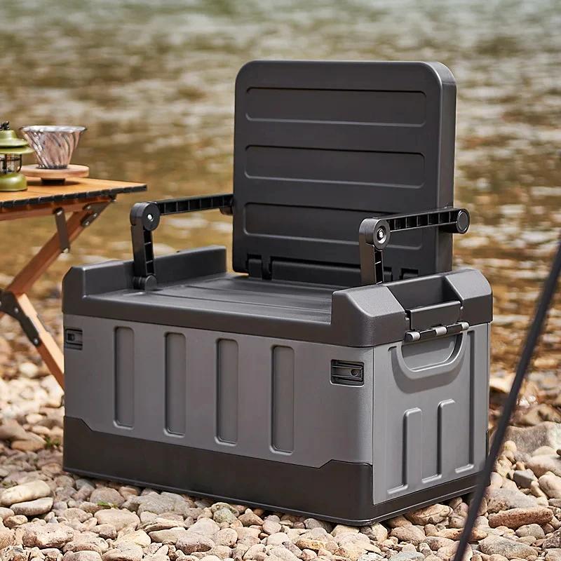 

Foldable trunk storage box for camping seating, car backrest organizer with lid, durable collapsible container for cargo чорний