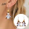 Pumpkin And Bat Earrings 1 Pair Halloween Cute Ghost Earrings, Acrylic Dangle with Witch Anti-rust Metal Hat Bat, Anti-Rust Hooks, Playful Accessories