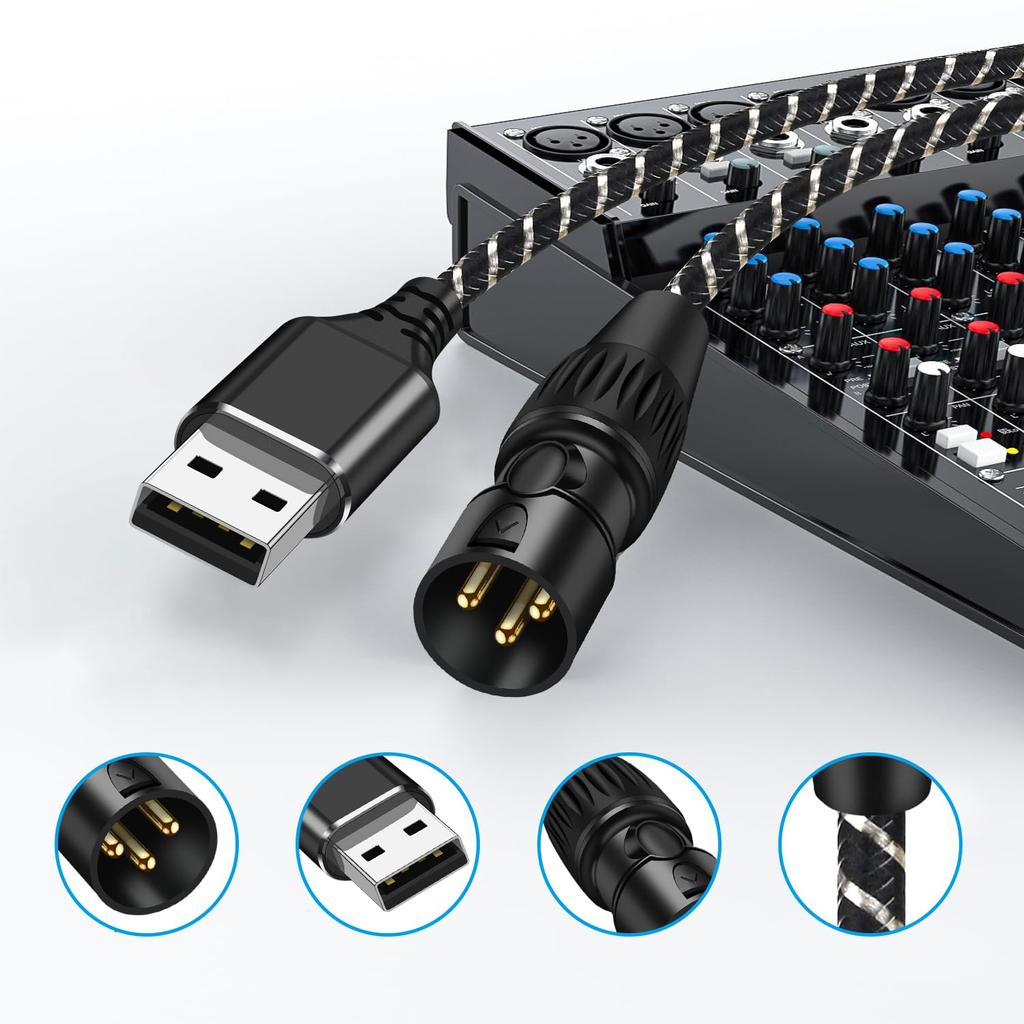 Kabel USB XLR Audio Converter 2M XLR samec na USB Audio USB A na XLR samec výstupní stereo kabel kompatibilní s adaptérem stolního mixéru, Windows, PC,