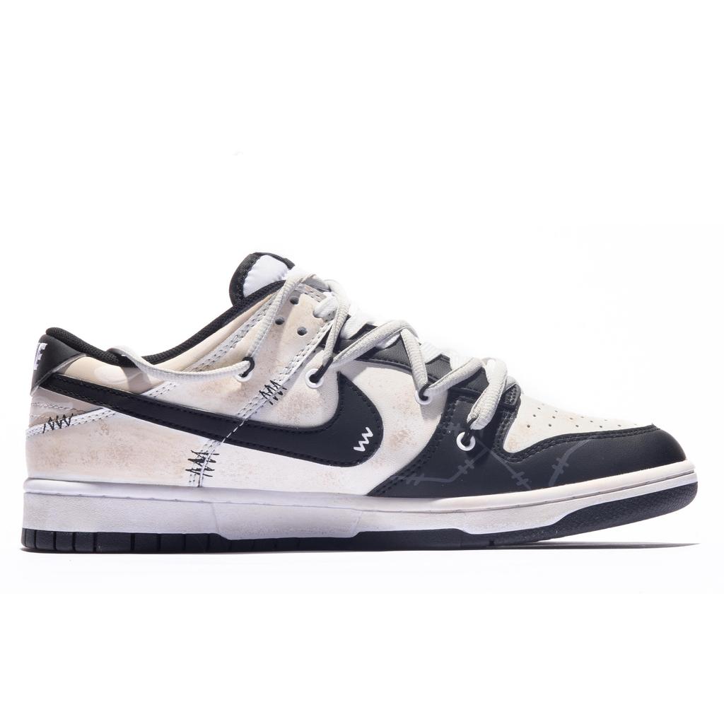 Nike Dunk Leather Slip Resistant Abrasion Resistant Low Top Skateboard Shoes Men's Beige White Black DD1391-100(TeamM-S-BOX)