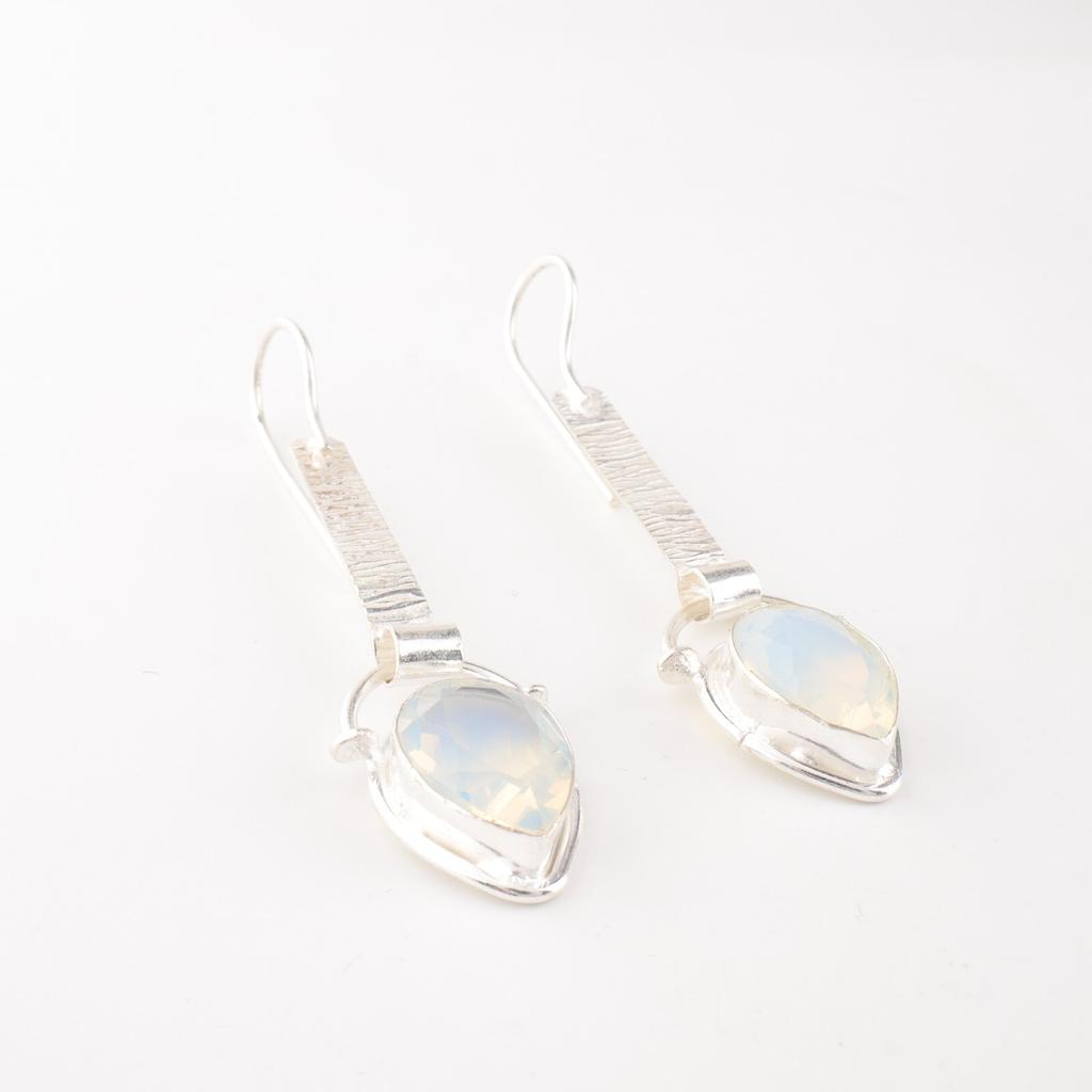 Milky Opal Gemstone 925 Solid Silver Jewelry Handmade Drop/Dangle Earrings 2.3" EE-166-16