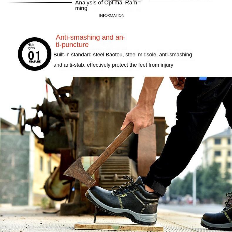 Labor Insurance Shoes, Smash-proof and Puncture-proof, Four-season High-top Cowhide Work Shoes, Safety Shoes