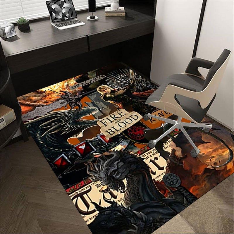 1pc Fire and Blood Office Carpet Chair Mats, Home Decor Mat Fantasy Theme Mat Durable Mat, Dragon Decor,Suitable for Fantasy Theme Lovers