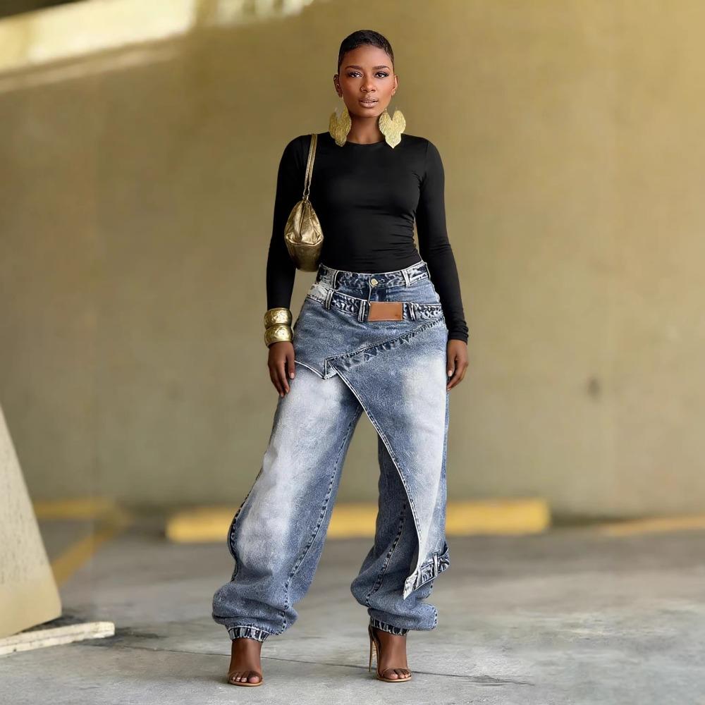 Damen Gerade Hosen Jeans Lange Länge Quasten Hosen Stretch Mittlere Taille Gewaschen Streetwear Denims Vintage Used Look