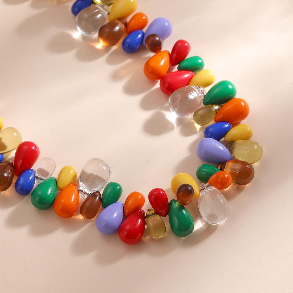 Bohemian Rainbow Colorful Stone Beaded Choker Necklace for Women Handmade Adjustable Cord Statement Necklace