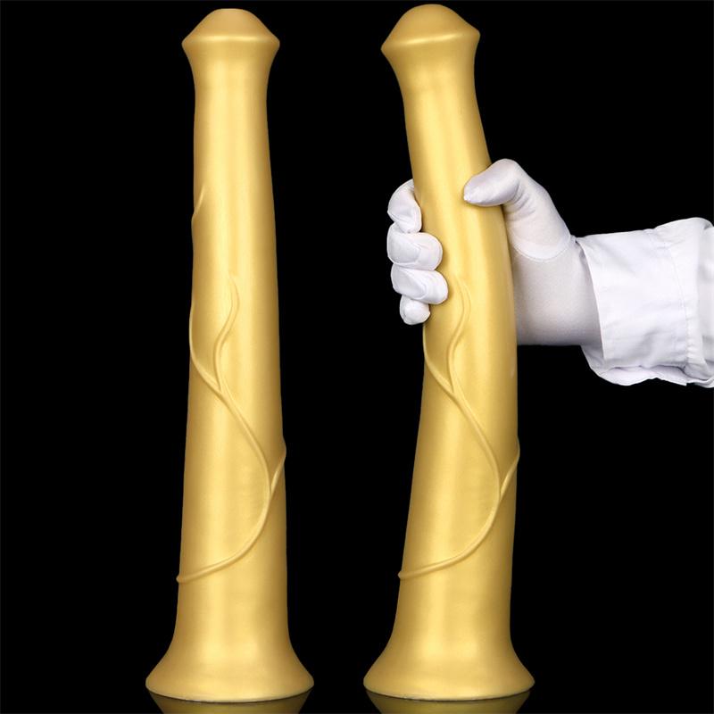 Weiblicher goldener Silikon-Super-King-Size-Dildo, Analplug, Pferd, hängender Esel-Masturbator, erotisches Produkt für Erwachsene