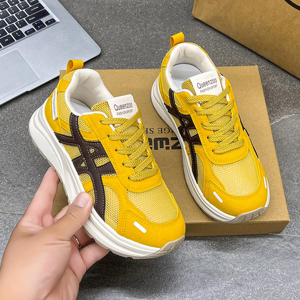 

Весна Осень Мягкая Кожа Сетка Женские Спортивные Туфли Повседневные Толстая Подошва Модные Легкие Туфли Увеличивающие Рост 41 жёлтый