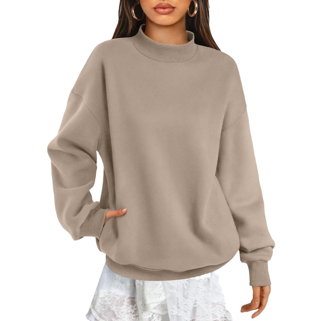 Damen Rollkragenpullover mit Taschen Langarm Freizeit Oberteil