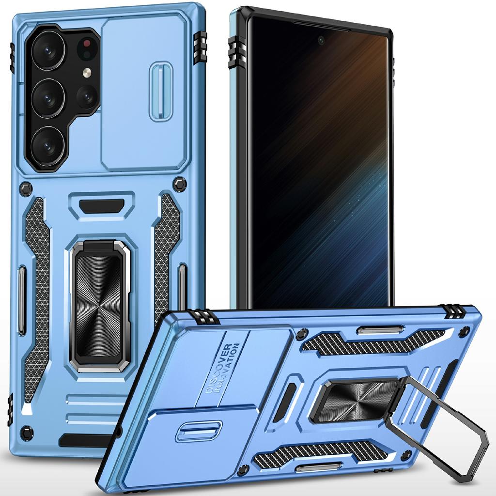 For Samsung Galaxy S25 Ultra Case Kickstand Slide Lens Lid PC+TPU Drop-Proof Phone Cover