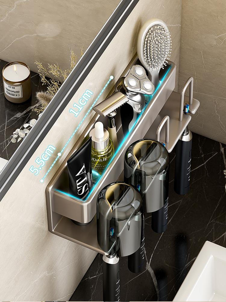 Toothbrush Storage Rack Bathroom Wall Mounted Non Perforated Iron Electric Toothbrush Storage Rack Cup Storage Set