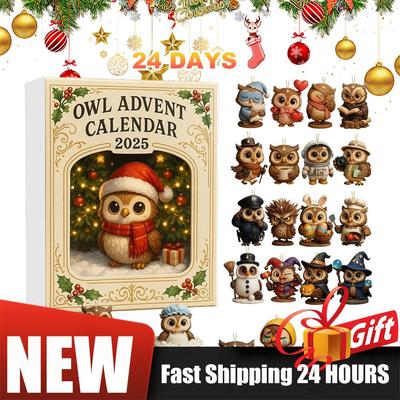 2D Flacher Eulen Weihnachts-Adventskalender Weihnachts-Countdown-Kalender 24 Tage Eulen Weihnachtsbaumschmuck Weihnachtsgeschenk Festliche Dekoration
