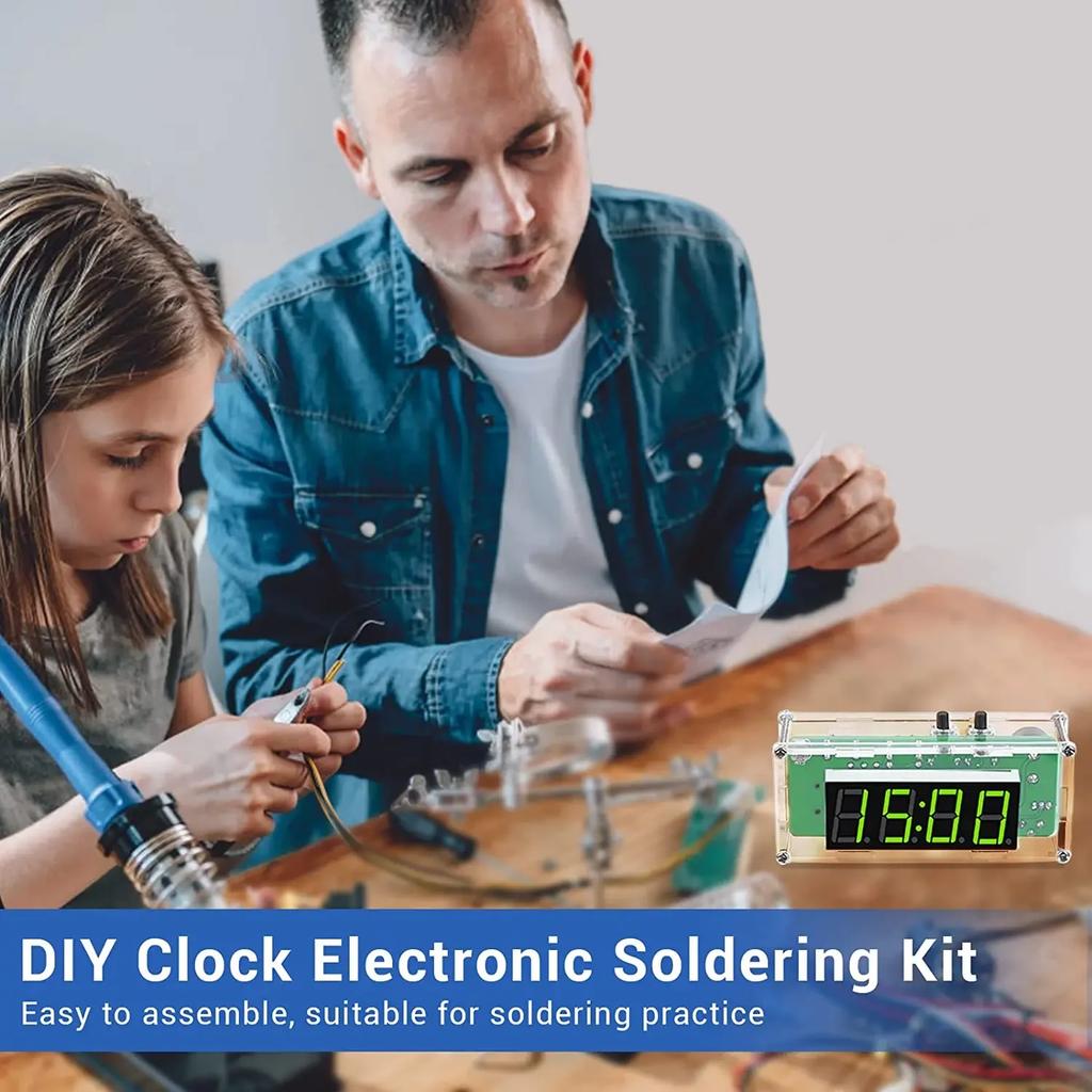 4-Digit Digital DIY Clock Kits with Acrylic Shell  DIY Alarm Clock Soldering Practice Kit for Learning Electronics multifunction