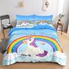Kawaii Unicorn Colorful Luminous Unicorn Kids Bedding Set For Girls Pink Deluxe Quilt Cover Bedding Set King Queen Quilt Cover