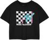 T-shirt Court Noir à Carreaux Logo MTV pour Femme _ T-shirt Graphique Manches Courtes pour Femme _ Haut Style Rétro Logo Télévision Musicale