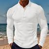 New Men's T-Shirt: Waffle Weave Casual Collared Button-Down Slim-Fit Long-Sleeved Polo Shirt