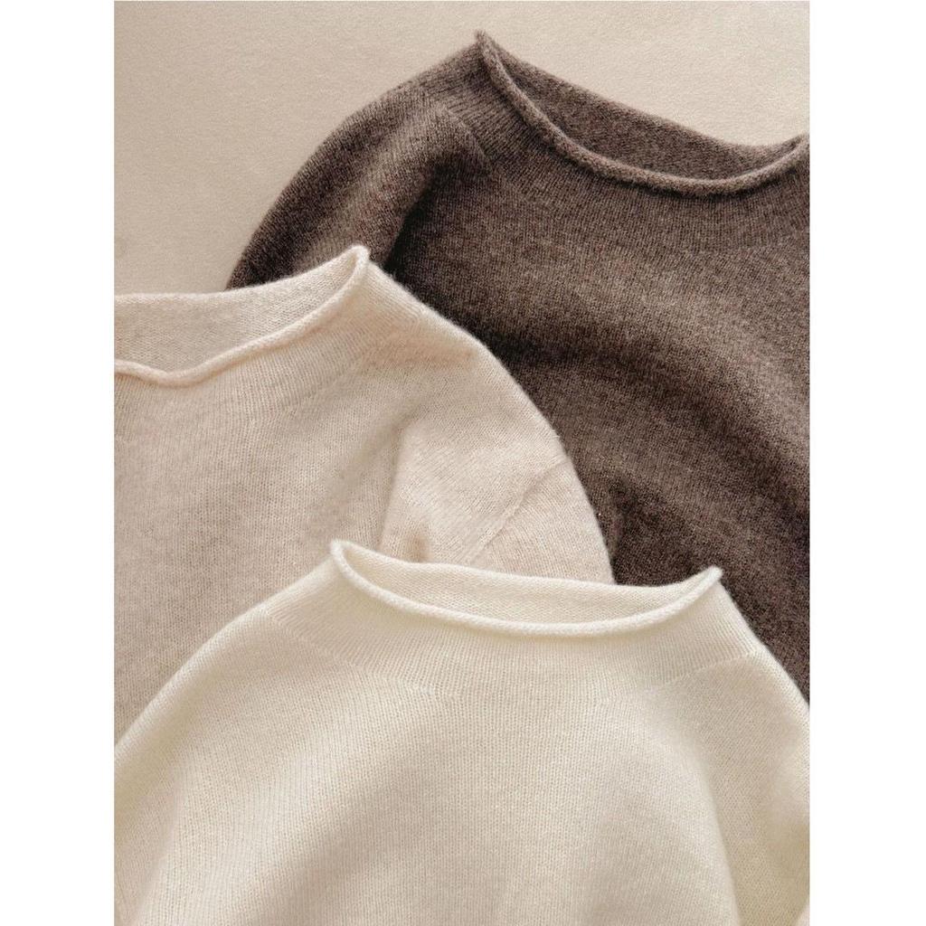 Einfarbiger Wollpullover für Mädchen - Herbst/Winter Strick-Basisschicht, Rundhals