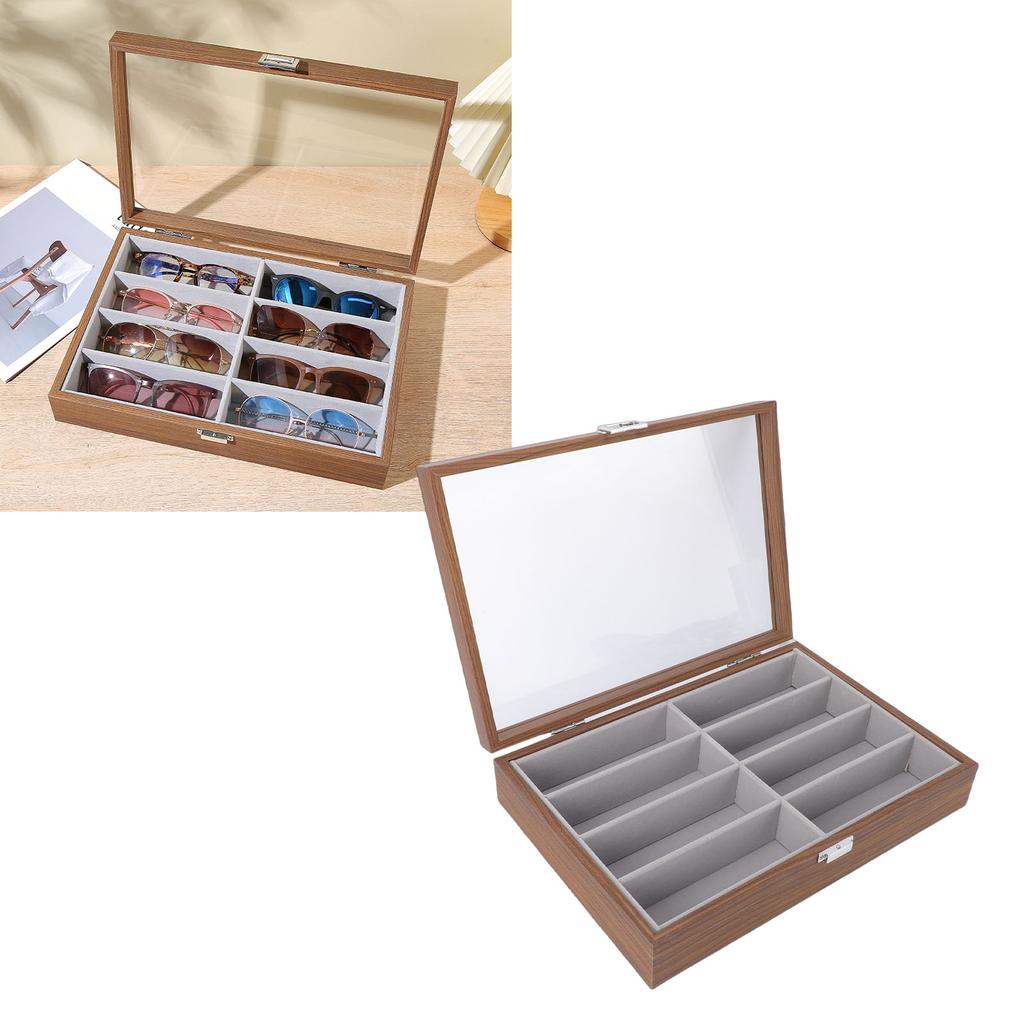8 Slot Sunglasses Storage Case Walnut Grain Wooden Glasses Box Organizer Storage Eyeglasses Holder