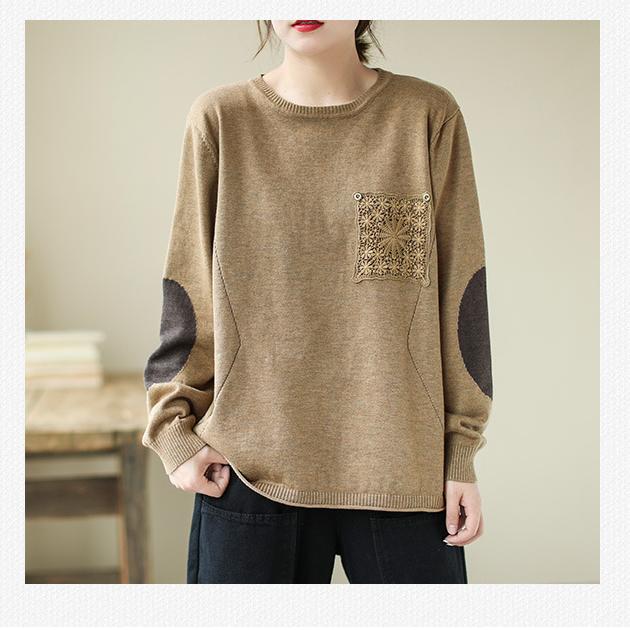 

Осенний литературный пуловер с круглым вырезом, женский свободный свитер с кружевной ажурной вязкой, повседневный топ M