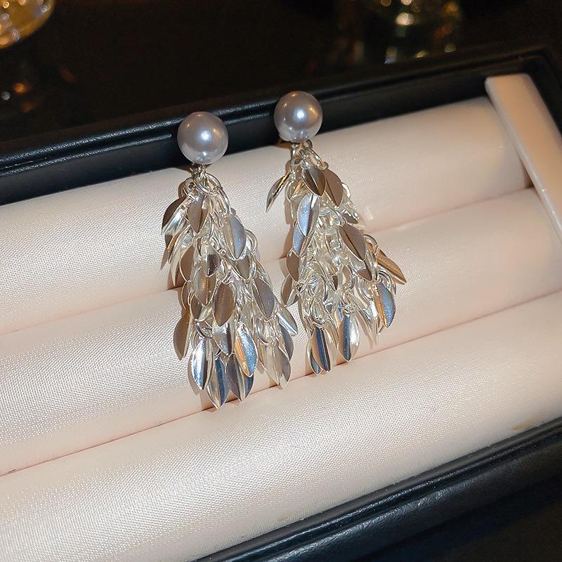 Real Gold Plated 925 Silver Needle Earrings, Natural Freshwater Pearl Flower Drop Earring, Elegant Floral Dangle Stud Earrings For Women Wedding Party