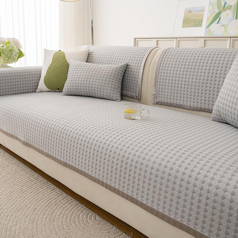 Summer New Cool Bean Ice Silk Sofa Cushion Straight Row Anti-Cat Scratch Sofa Cover Fixed Non-Slip Sofa Seat Cushion