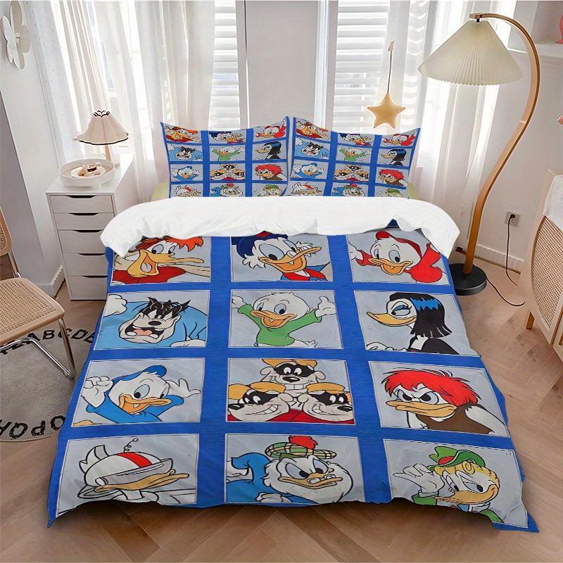 3pcs Donald Duck & Friends Character Printed Quilt Set Soft and Comfortable Quilt Cover for Bedroom, Guest Room Bedding Set