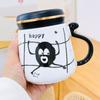 Personalized Mirror Cup with Lid Cartoon Monster Ceramic Mug Dustproof Gift Box Water Cup Home Set Office