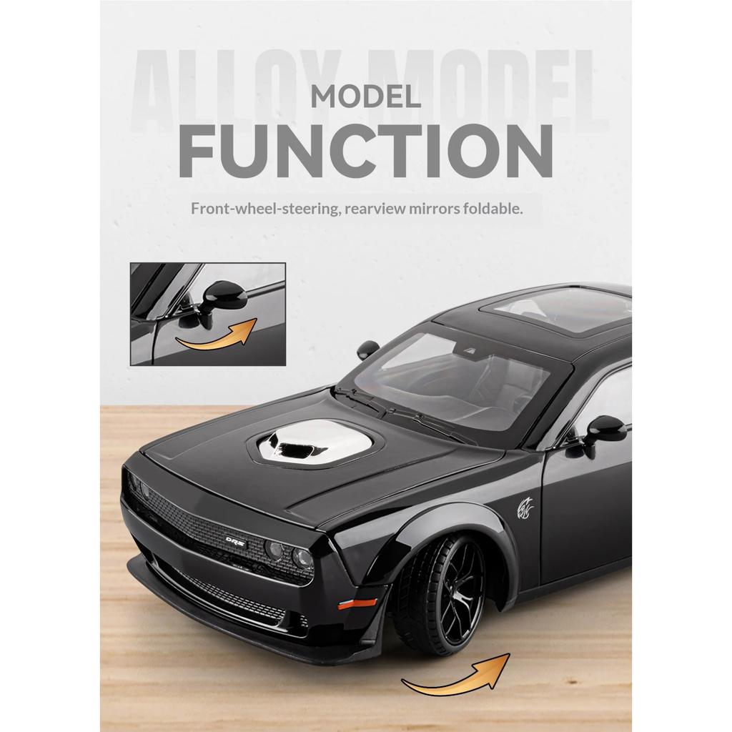 Modellino di Auto Dodge Hellcat in Metallo pressofuso Scala 1/18 con Suono di Avviamento Simulato, Decorazione da Collezione, Regalo di Compleanno per Ragazzi