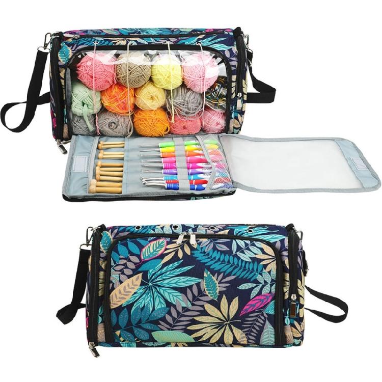 Durable Crochet Tote Bag for Yarn and Needle Hooks Keep Everything in Place