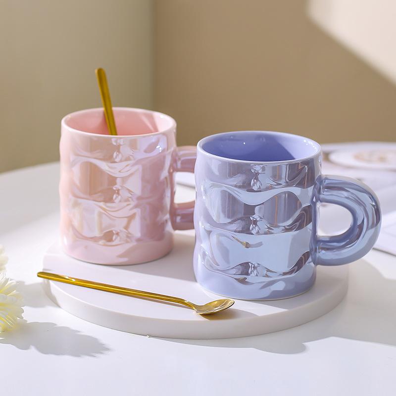 High Value Light Luxury Mug Home Office Cup Best Friend Souvenir Ceramic Pearlescent Cup Student Water Cup