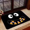 1pc Funny Halloween Doormat – Candy Corn Fangs & Wide-Eyed Cartoon Face, Cute Black Floor Rug for Home Decor