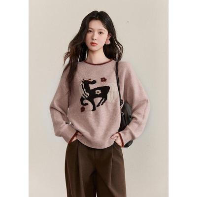 Mishow Women's Year of the Horse Color-Block Pony Knit Sweater