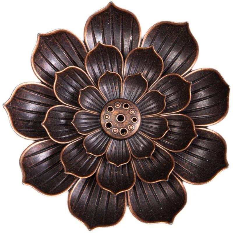 Buddhism Lotus Alloy Incense Burner - Line Incense Plate & Sandalwood Coil Base, Decoration For Temples Yoga Studios Home