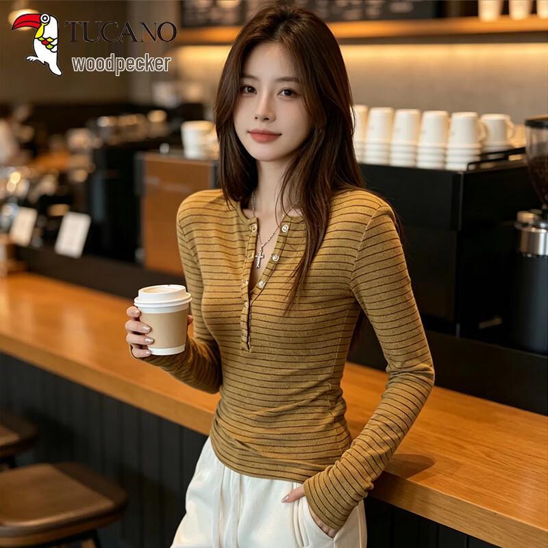 Женская полосатая футболка-henley с длинным рукавом Woodpecker