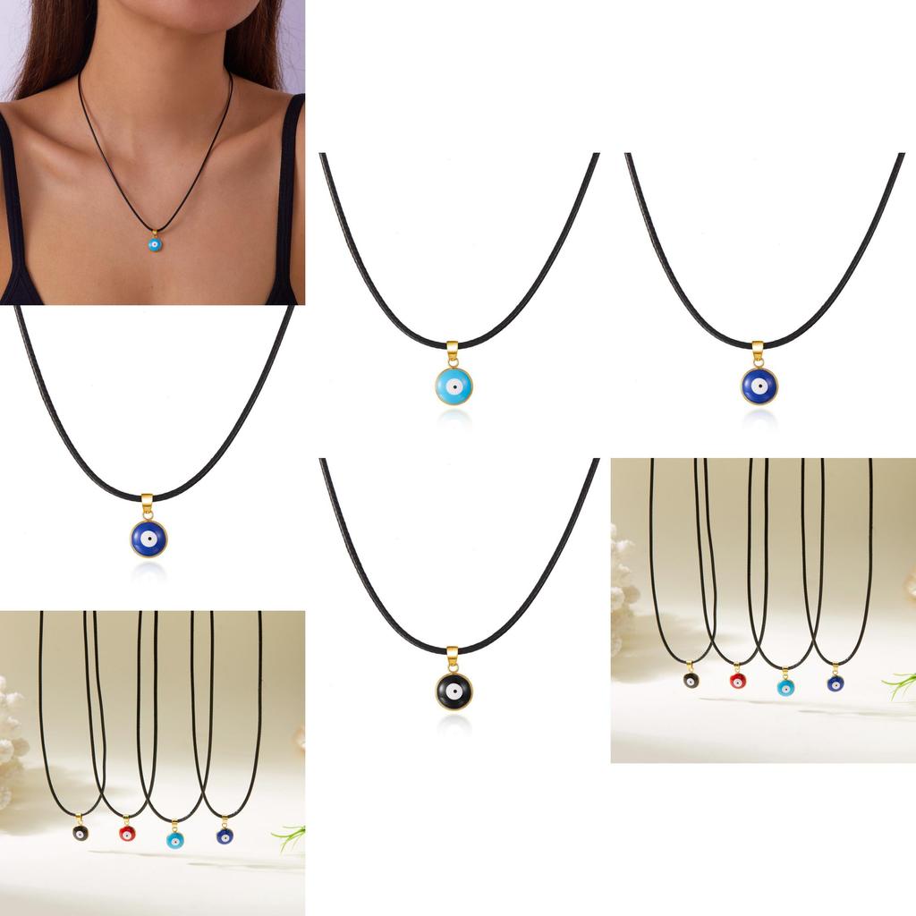 Creative Demon Eye Necklace With Leather Cord For Fashion Girls