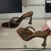 Street Style CRYSTAL Narrow Band Slippers Woman Open Toe Thin High Heels Sandals Stripper Party Slides Shoes