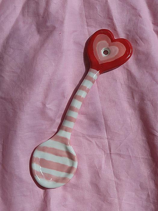 Deulkkot Ceramic Pink Heart Stripe Spoon Pink Heart Stripe Spoon