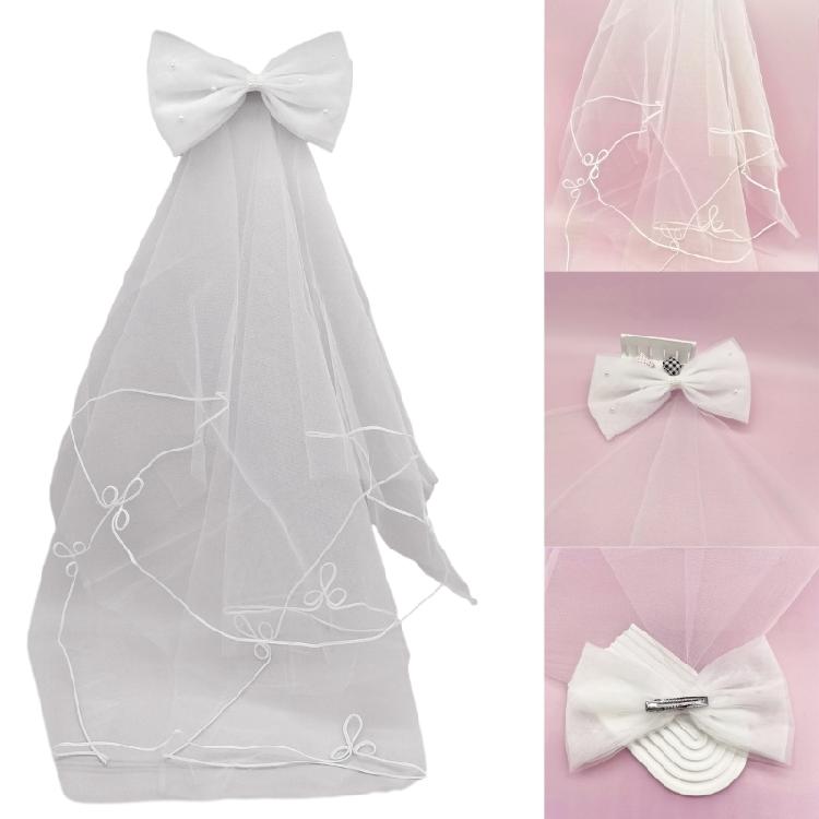 Flower Girl Veil Bow Veils with Hair Clip Wedding Hair Accessories White