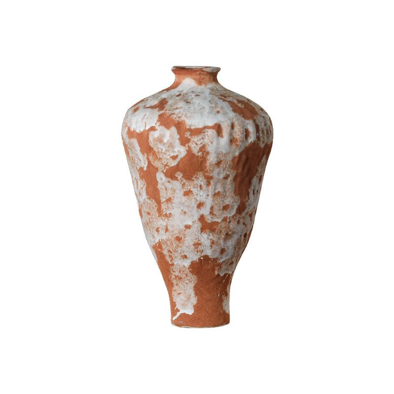 Jingdezhen Retro Wabi-Sabi Zen Vases - Coarse Pottery for Homestay, Tea Room & Elegant Flower Arrangements Brown Snow D