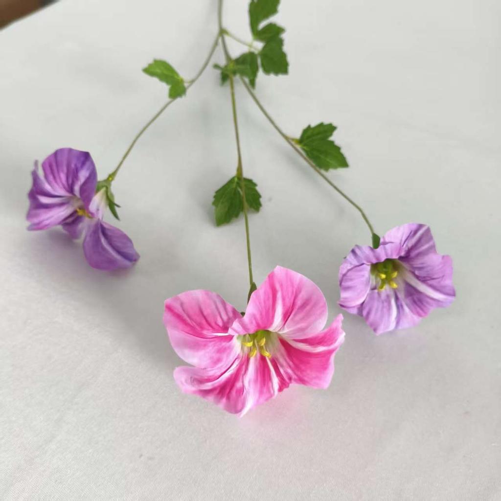 Artificial Multicolor Morning Glory Flower Bouquet Realistic Faux Petunia Blooms with Green Leaves Fake Wildflower Bundle for Vase Home Table Wedding