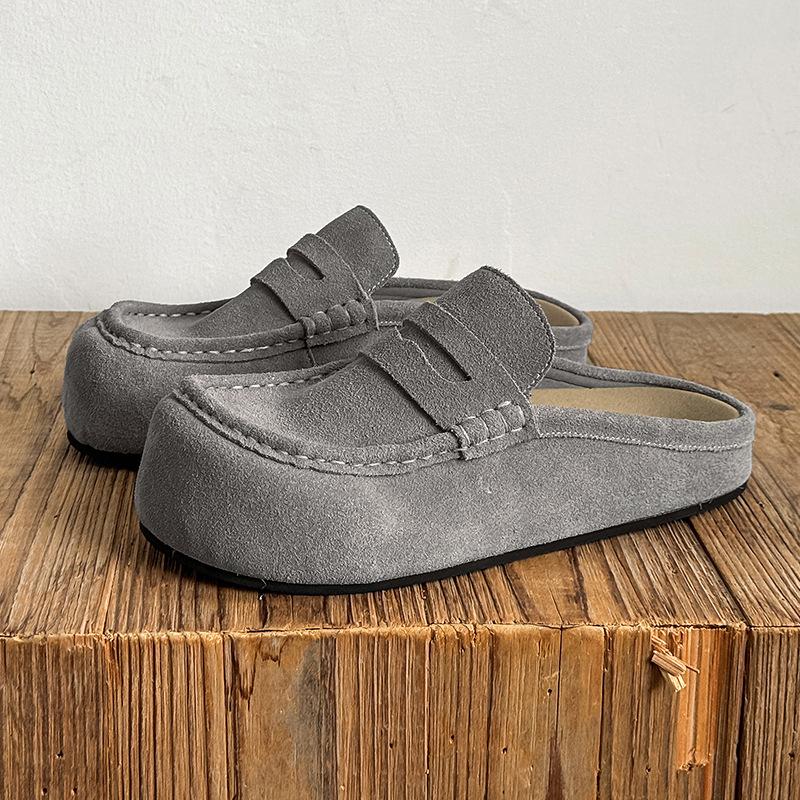 Platform Casual Retro Slippers Men's and Women's One-pedal Loafers Versatile Classic Boken Shoes 92286 yellow-J