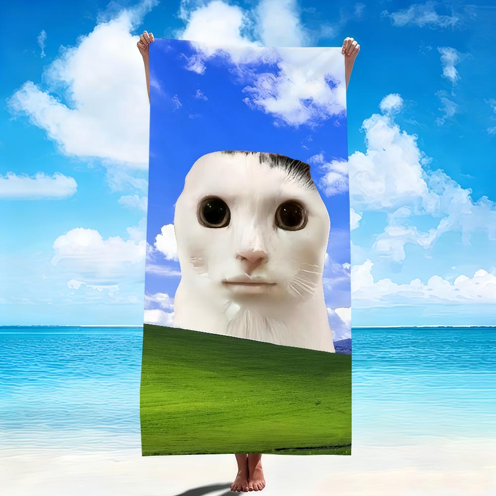 Gatto meme divertente cartone animato carino gattino astratto Asciugamani da spiaggia morbidi Asciugamano da piscina ad asciugatura rapida per Viaggio Palestra bagno Spa Campeggio sport Regalo