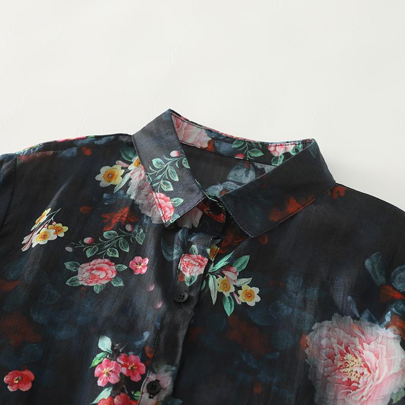 DIMANAF New Plus Size Women Floral Print Tops Shirts Tees Casual Loose Blouse Autumn Cotton Long Sleeve 2025