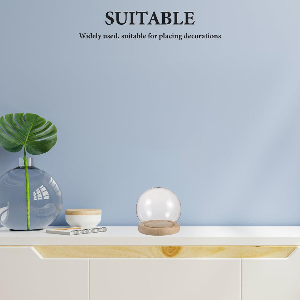 1 Set Round Glass Display Dome Cloche Wood Base Small For Preserved Flowers Figurines Decoration Transparent Dust-Proof Showcase